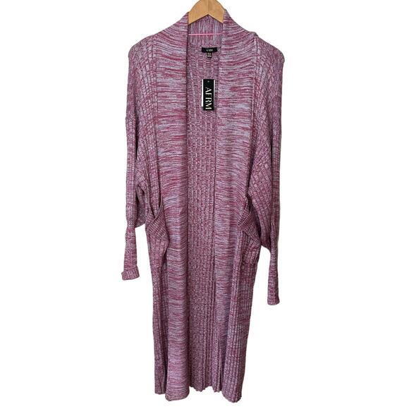 Duster Women Cardigan Sweater Marled Mauve Gray Open Front Oversized XS/S Ribbed - Picture 1 of 10